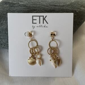 ETK by Ettika Dangling Seashells Gold Hoops Earrings NWT Coastal Granny, Beachy
